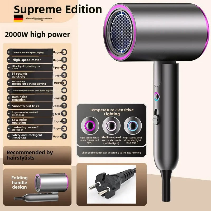 High-speed hair dryer for home use, strong airflow, negative ion, portable, foldable, salon-grade, constant temperature