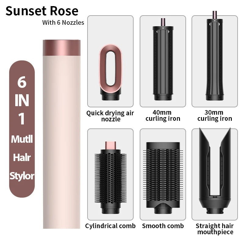 Professional 6 in 1 Cold Hot Air Styling Brush Hair Dryer Curling Iron Straightener Flat Iron 1700W Fast Dry Voluminous Waves