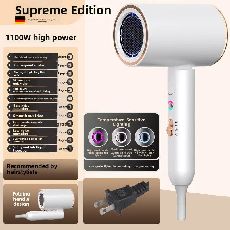 High-speed hair dryer for home use, strong airflow, negative ion, portable, foldable, salon-grade, constant temperature