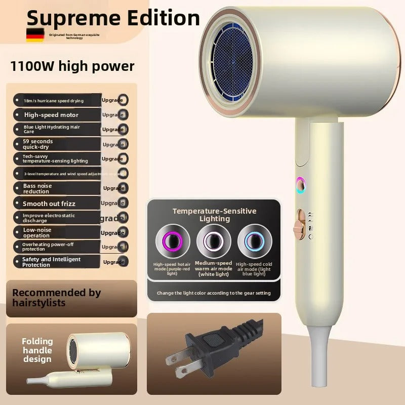High-speed hair dryer for home use, strong airflow, negative ion, portable, foldable, salon-grade, constant temperature