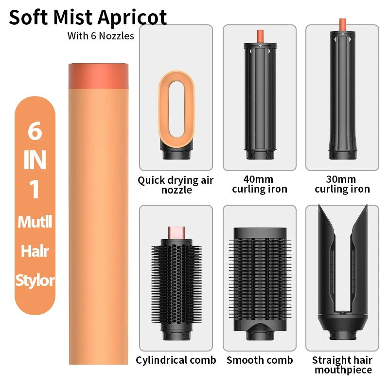 Professional 6 in 1 Cold Hot Air Styling Brush Hair Dryer Curling Iron Straightener Flat Iron 1700W Fast Dry Voluminous Waves