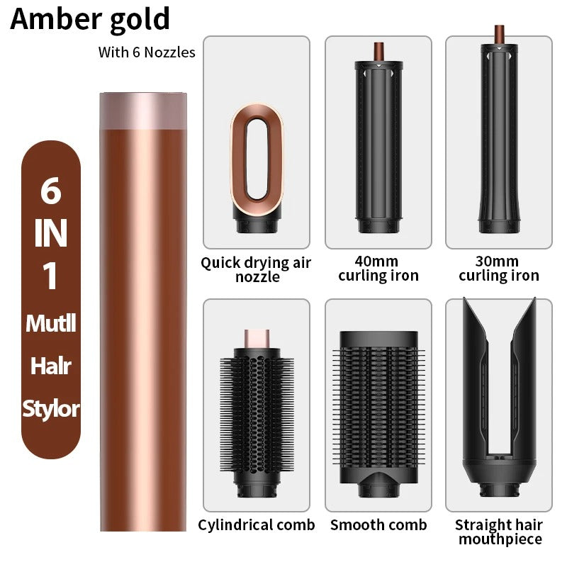 Professional 6 in 1 Cold Hot Air Styling Brush Hair Dryer Curling Iron Straightener Flat Iron 1700W Fast Dry Voluminous Waves