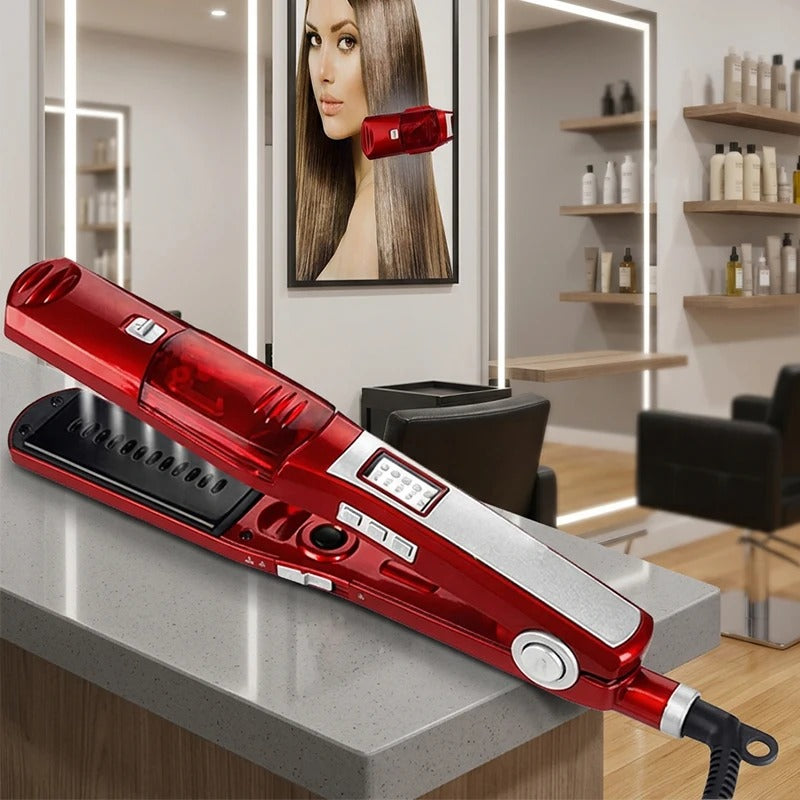 Professional steam straightener - Portable salon wide-width hair straightening, curling and styling device in one unit