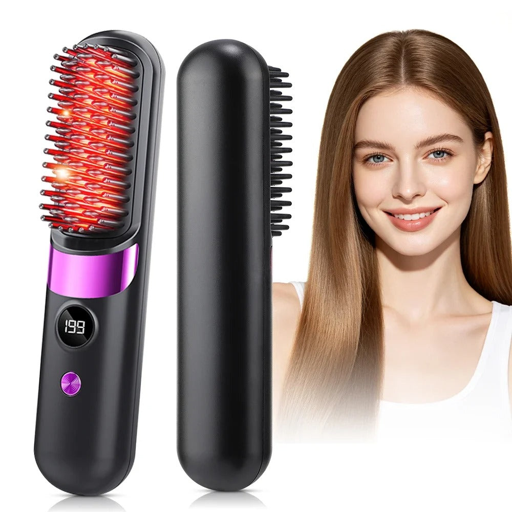 Cordless Hair Straightener 4 Temp LCD Display Anti-scald Hair Straightening Brush Portable Rechargeable Hair Styler Travel Women