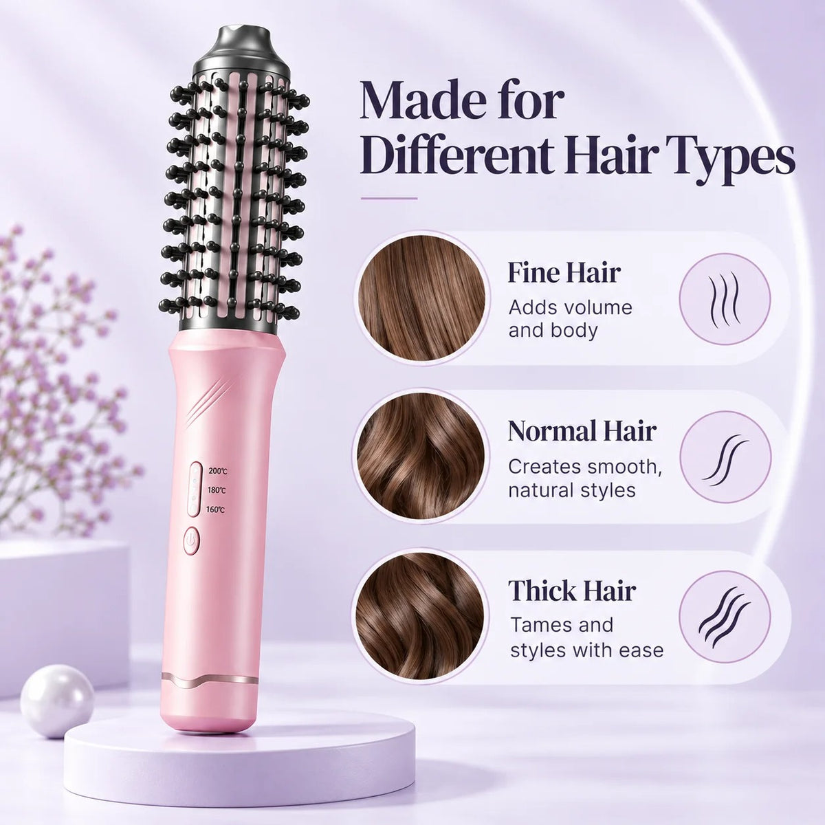Cordless Curling Brush for Women, 32mm USB Rechargeable Heated Hair Curler with 3 Temperature Settings, Wireless Curling Iron Brush for Loose Waves, Big & Voluminous Curls, Portable Hair Styler for Short & Long Hair, Home & Travel