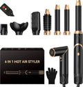 6 in 1 Hair Dryer Brush, Foldable Blow Dryer Brush with Air Styler Curler Wrap, Detachable Hot Air Brush Dry,Volumize, Straight,Curl, Negative Ion Brush Blow Dryer with Diffuser, Hair Styler Tools