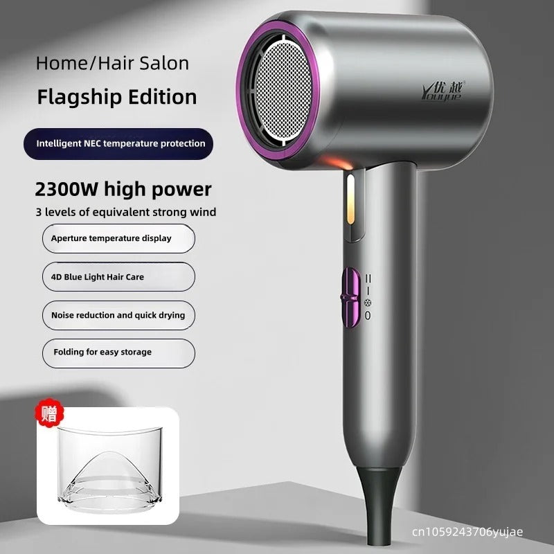 220v Folding Hair Dryer 2300w High-Power Blue Light Negative Ion Low-Noise Quick Drying Hair Dryer Source Factory