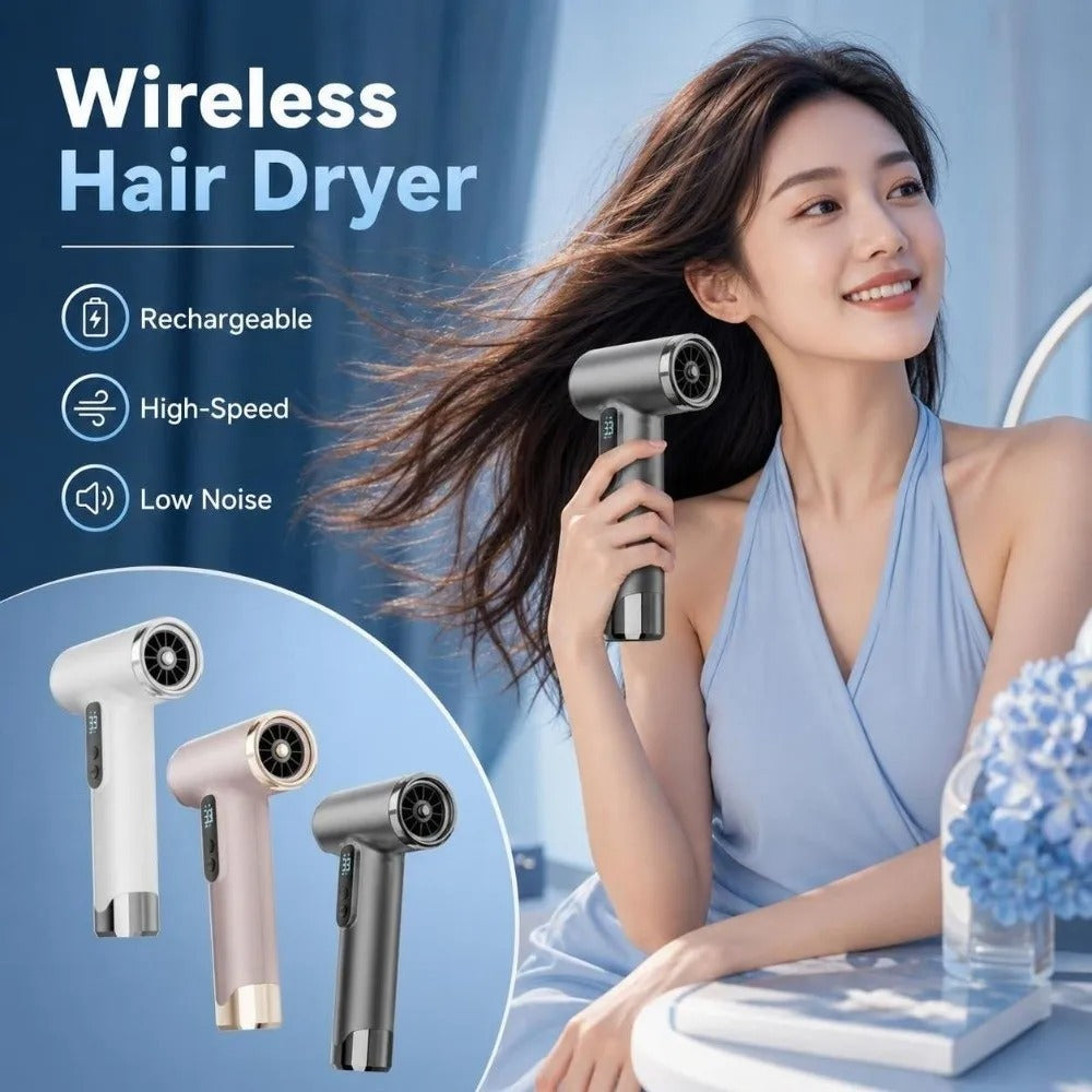 Rechargeable Wireless Hair Dryer High-Speed Quick-Drying Portable Blow Dryer Low Noise Overheat Protection