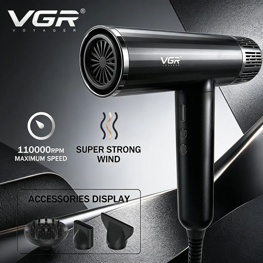 VGR Hair Dryer Professional Blow Dryer Wired Hair Dryer Machine BLDC Motor 110000 RPM Negative Ion Hair Styling Air Blower V-427