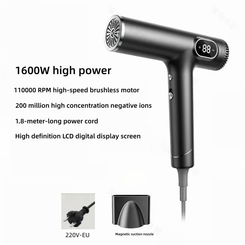 110000 Rpm High-Speed Hair Dryer, High Wind Speed Drying, Lcd Digital Display, Negative Ion Hair Dryer, 220V