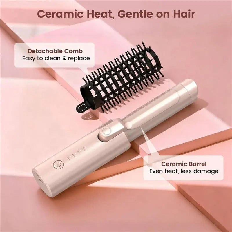Cordless Heated Round Brush, Hair Curling Iron Brush, Portable Rechargeable Travel Hair Curler, Straightening Wand