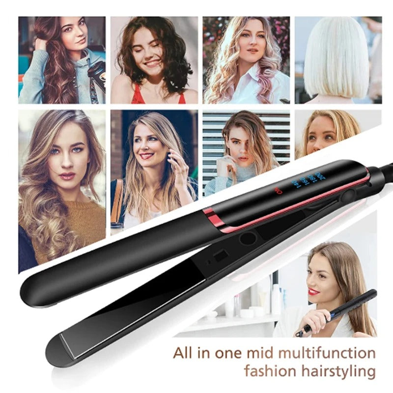 Rapid-Heat Led Display Multifunctional Electric Straightener And Curler Negative Ion Salon Professional Hair Straightener