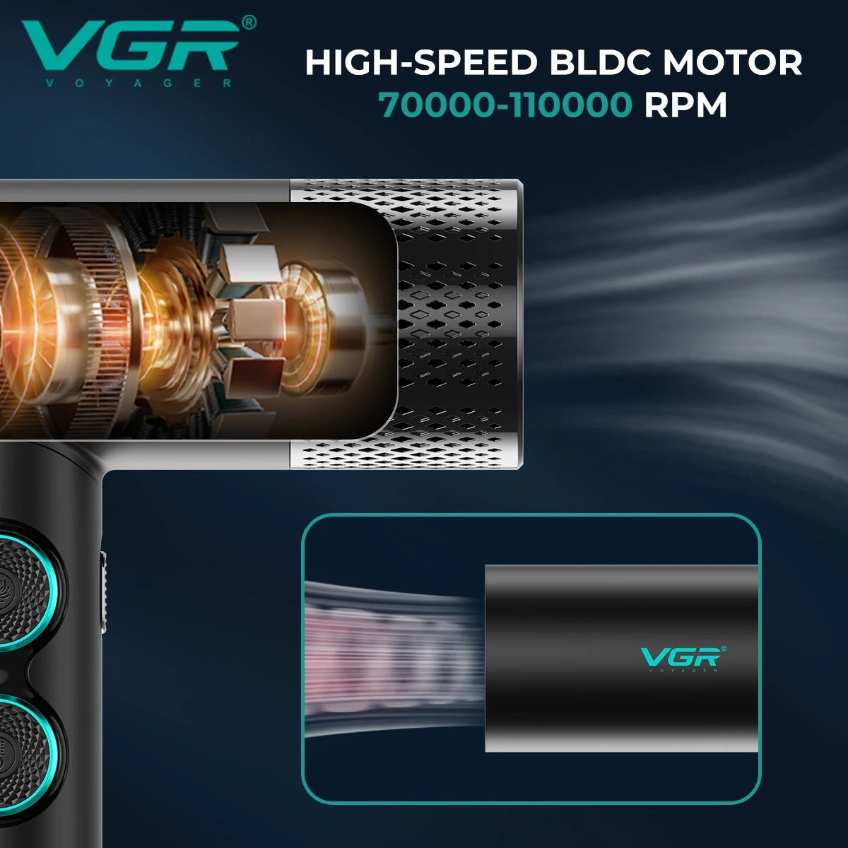 VGR Hair Dryer Professional Blow Dryer Hot and Cold Adjustment Air Blower 110000 RPM Brushless Motor Hair Care Appliances V-401