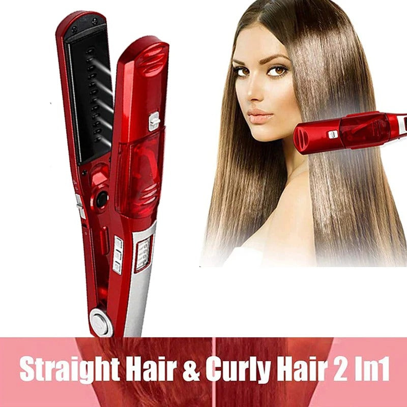 Professional steam straightener - Portable salon wide-width hair straightening, curling and styling device in one unit