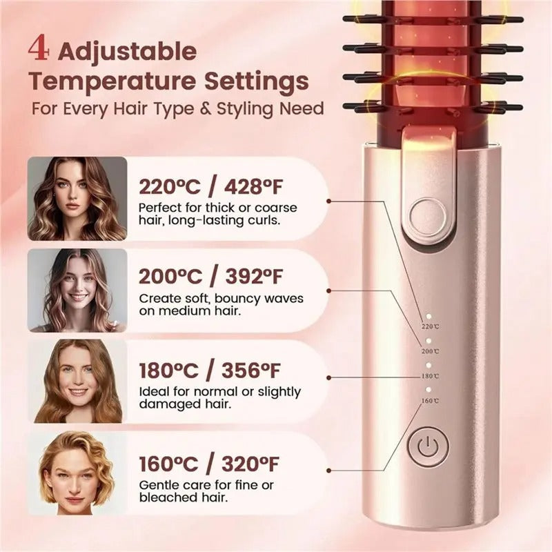 Cordless Heated Round Brush, Hair Curling Iron Brush, Portable Rechargeable Travel Hair Curler, Straightening Wand