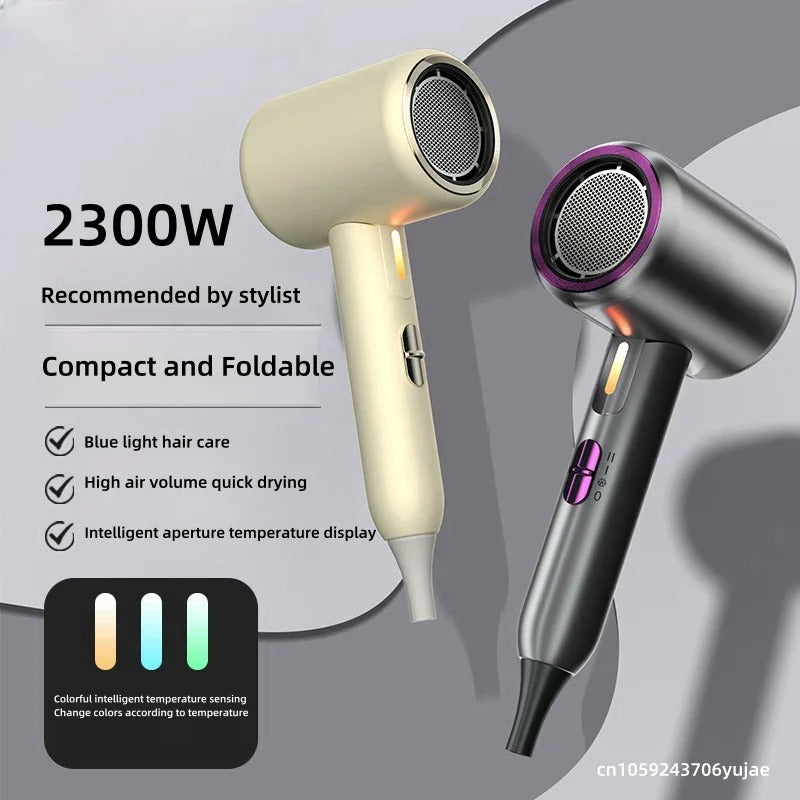 220v Folding Hair Dryer 2300w High-Power Blue Light Negative Ion Low-Noise Quick Drying Hair Dryer Source Factory