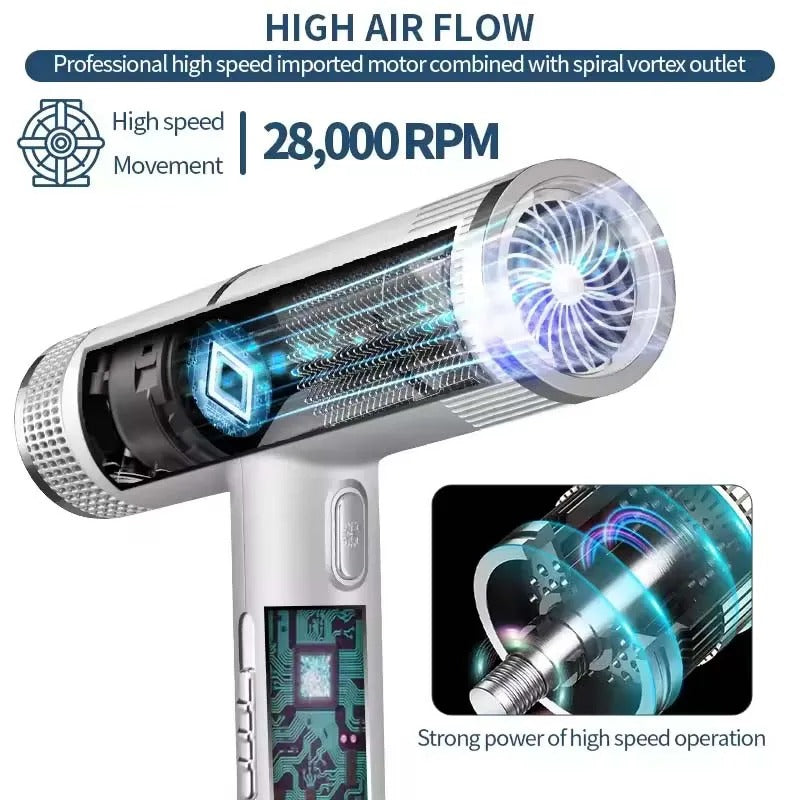 Professional High-Power Ionic Portable Hair Dryer Blue Light Fast Drying New Concept for Hotels Metal Material