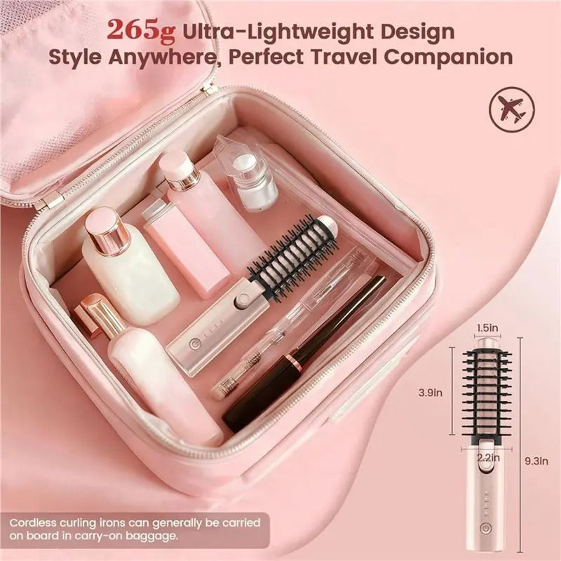 Cordless Heated Round Brush, Hair Curling Iron Brush, Portable Rechargeable Travel Hair Curler, Straightening Wand