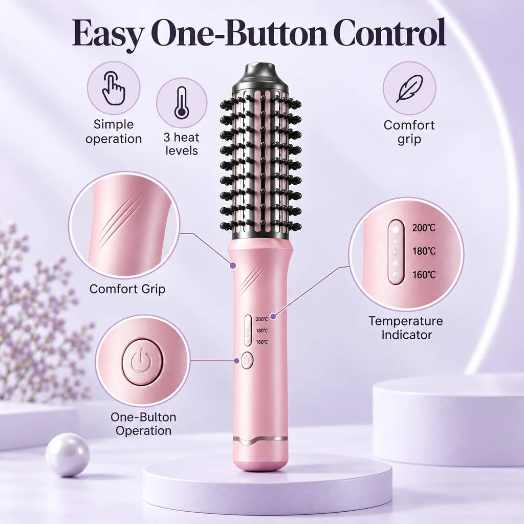 Cordless Curling Brush for Women, 32mm USB Rechargeable Heated Hair Curler with 3 Temperature Settings, Wireless Curling Iron Brush for Loose Waves, Big & Voluminous Curls, Portable Hair Styler for Short & Long Hair, Home & Travel