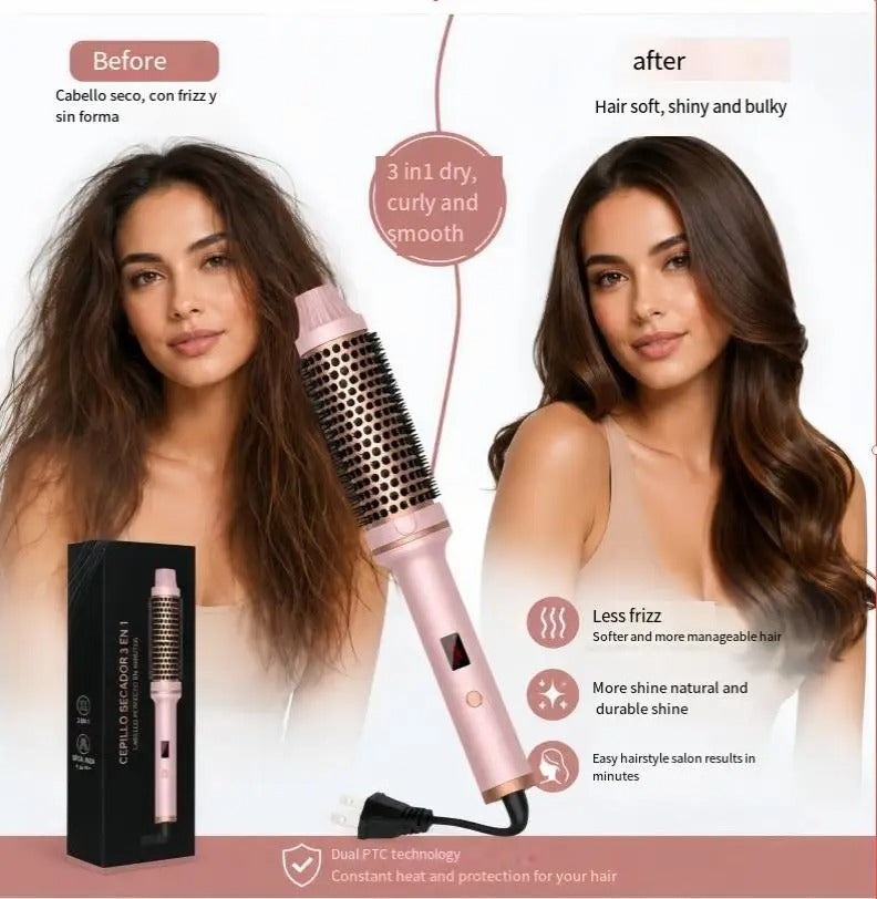 Curling Iron Brush PTC Heated Thermal Brush Ceramic Hair Curler Hot Brush Create Loose & Volume Curls Heating Hair Styling Brush