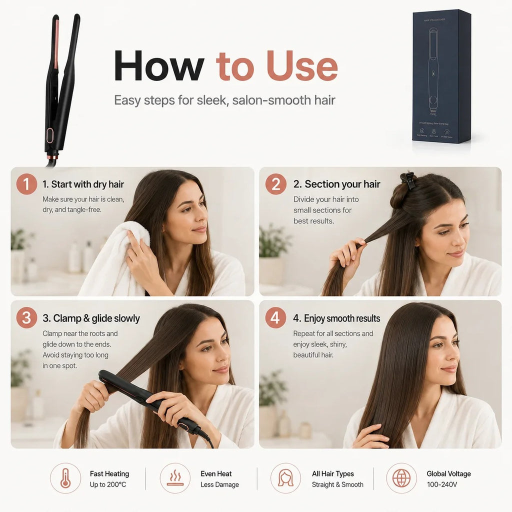 2 In 1 Mini Hair Straightener&Curler Small Flat Iron for Short Hair Women And Men Beard Straightener Pencil Hair Straightener
