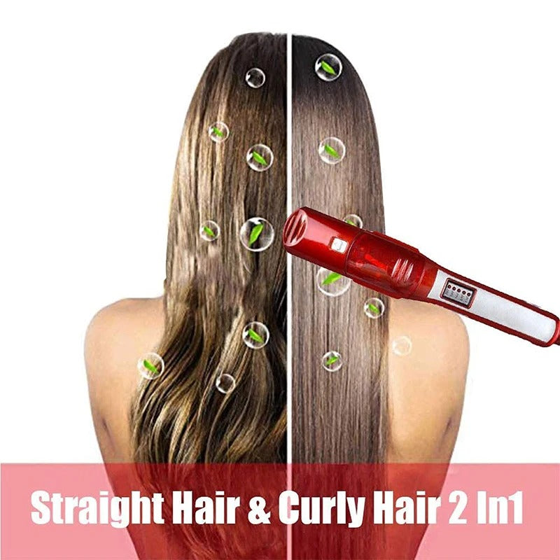Professional steam straightener - Portable salon wide-width hair straightening, curling and styling device in one unit