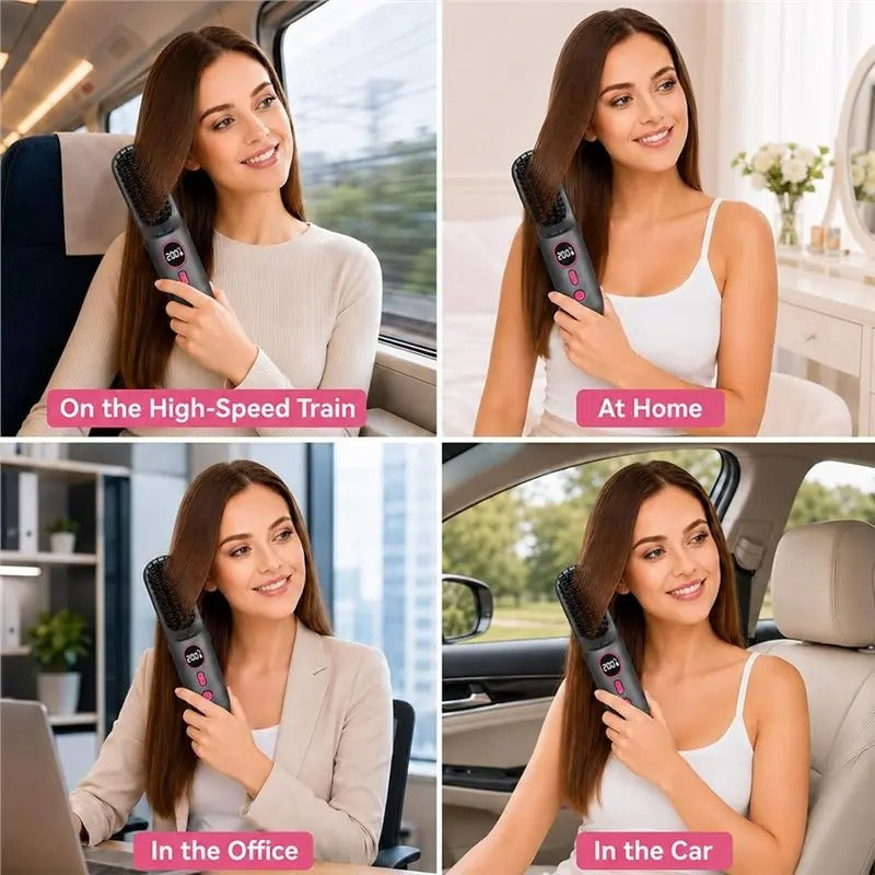 ABLD Portable Cordless Hair Brush,LED Digital Display 4 Gears 9000Mah Battery Capacity For Travel Hair Straightener