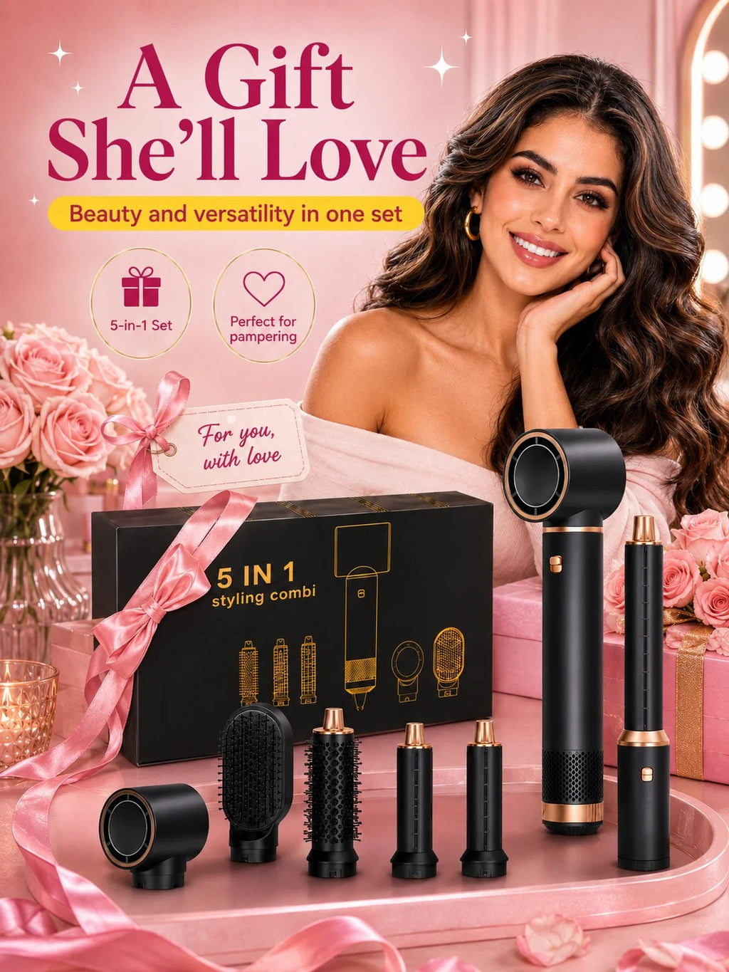 Hair Dryer 5 in 1 Electric Comb Negative Ion Straightener Comb Curling Iron Detachable Multifunctional Heating Brush Hair Dryer