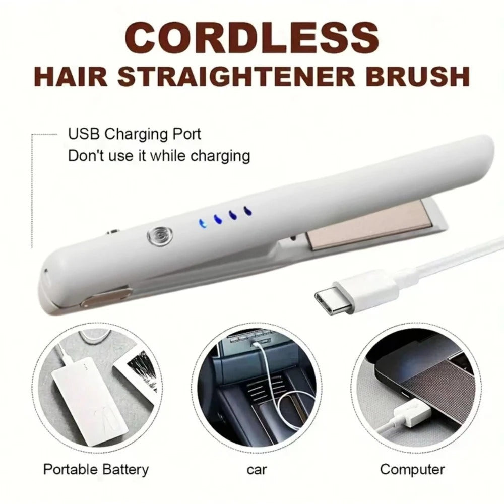 Cordless Wireless 2 In 1 Hot Styling Brush, Fast Heating Mini Hair Straightener, Portable Travel Friendly Women Salon Daily Gift