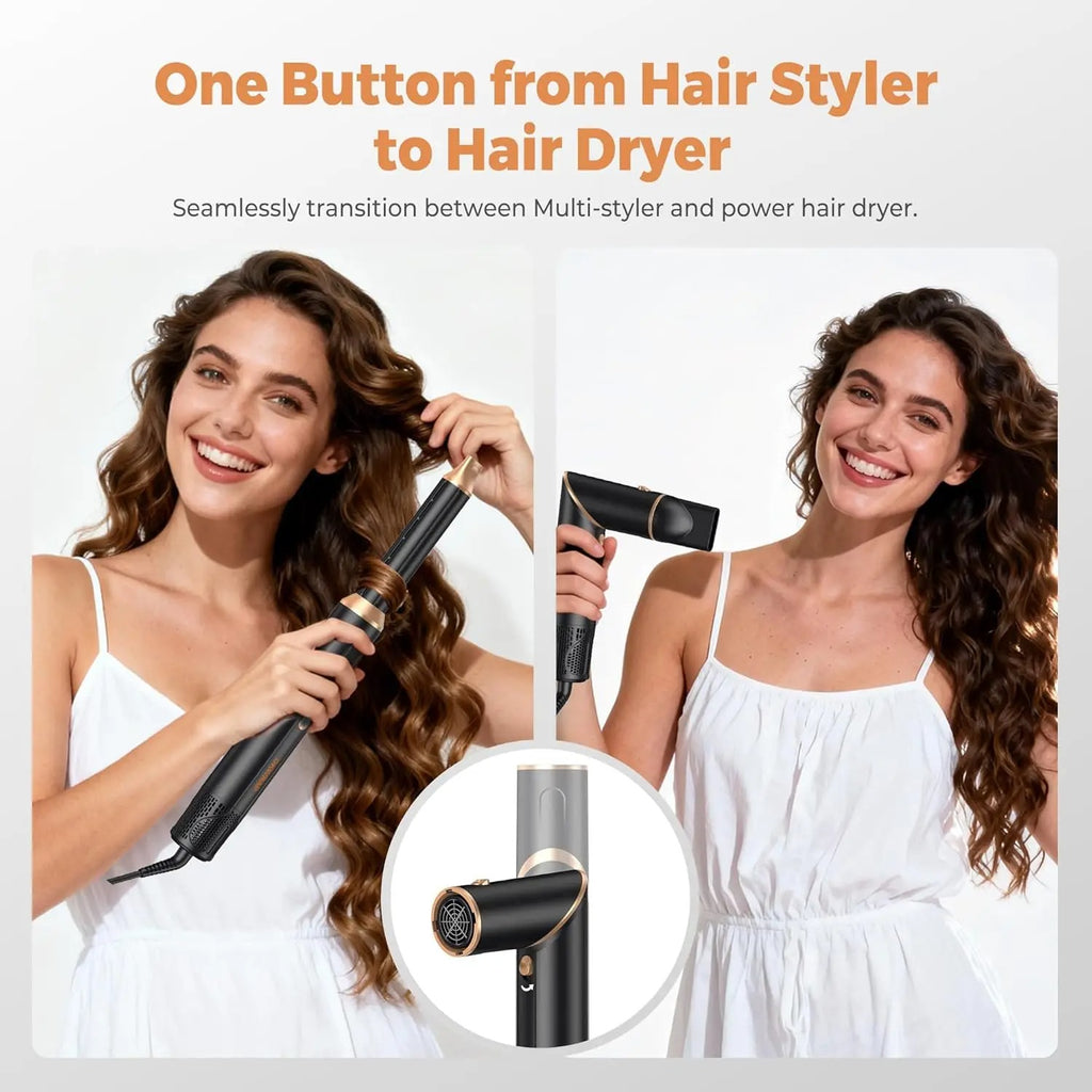 6 in 1 Hair Dryer Brush, Foldable Blow Dryer Brush with Air Styler Curler Wrap, Detachable Hot Air Brush Dry,Volumize, Straight,Curl, Negative Ion Brush Blow Dryer with Diffuser, Hair Styler Tools