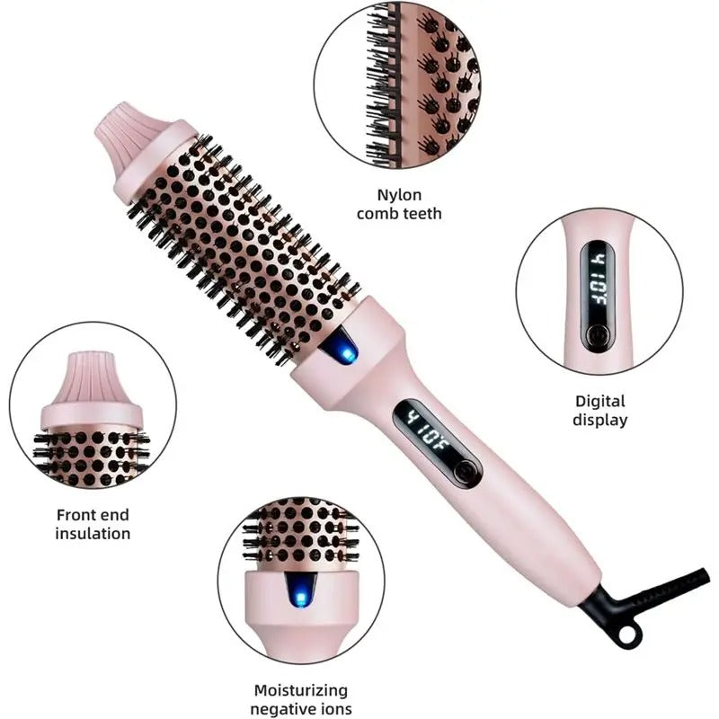 A04V Thermal Brush Curling Brush, Negative Ionic Heated Thermal Round Brush For Blowout Look, Curling & Straightener