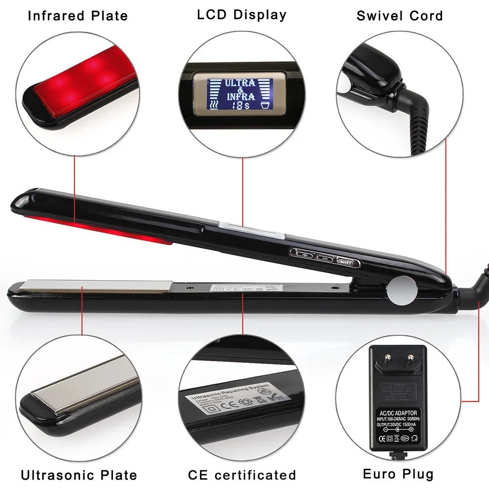 Hair Straightener Infrared and Ultrasonic Profession Cold Hair Care Iron Treatment for Frizzy Dry Recovers Damage Flat Irons