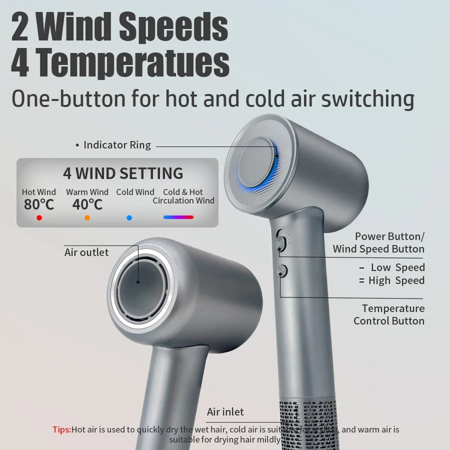 High Speed Ionic Hair Dryer Professional Powerful Fast Drying Low Noise Blow Dryer with Nozzle Attachments for Home Salon Travel Hair Care Styling Hair Blow Dryer