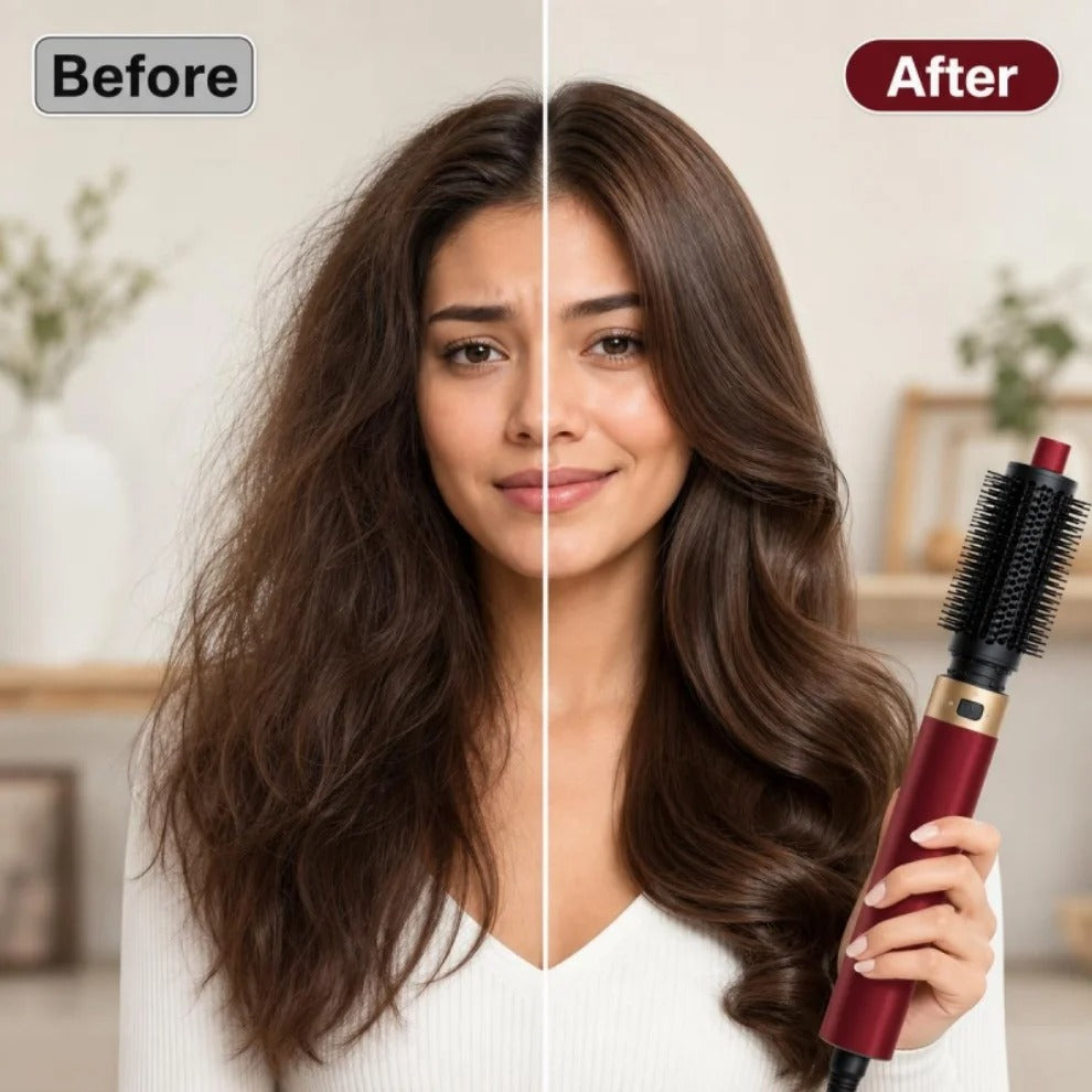 Professional 6 in 1 Cold Hot Air Styling Brush Hair Dryer Curling Iron Straightener Flat Iron 1700W Fast Dry Voluminous Waves