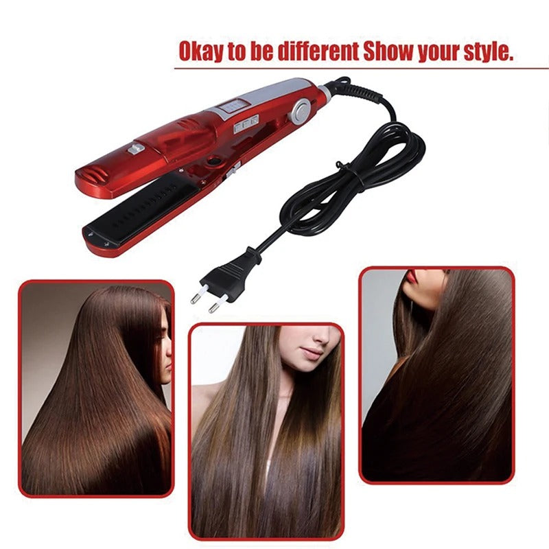 Professional steam straightener - Portable salon wide-width hair straightening, curling and styling device in one unit