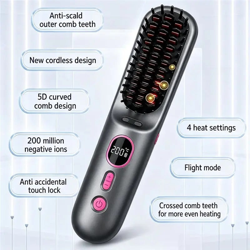 ABLD Portable Cordless Hair Brush,LED Digital Display 4 Gears 9000Mah Battery Capacity For Travel Hair Straightener
