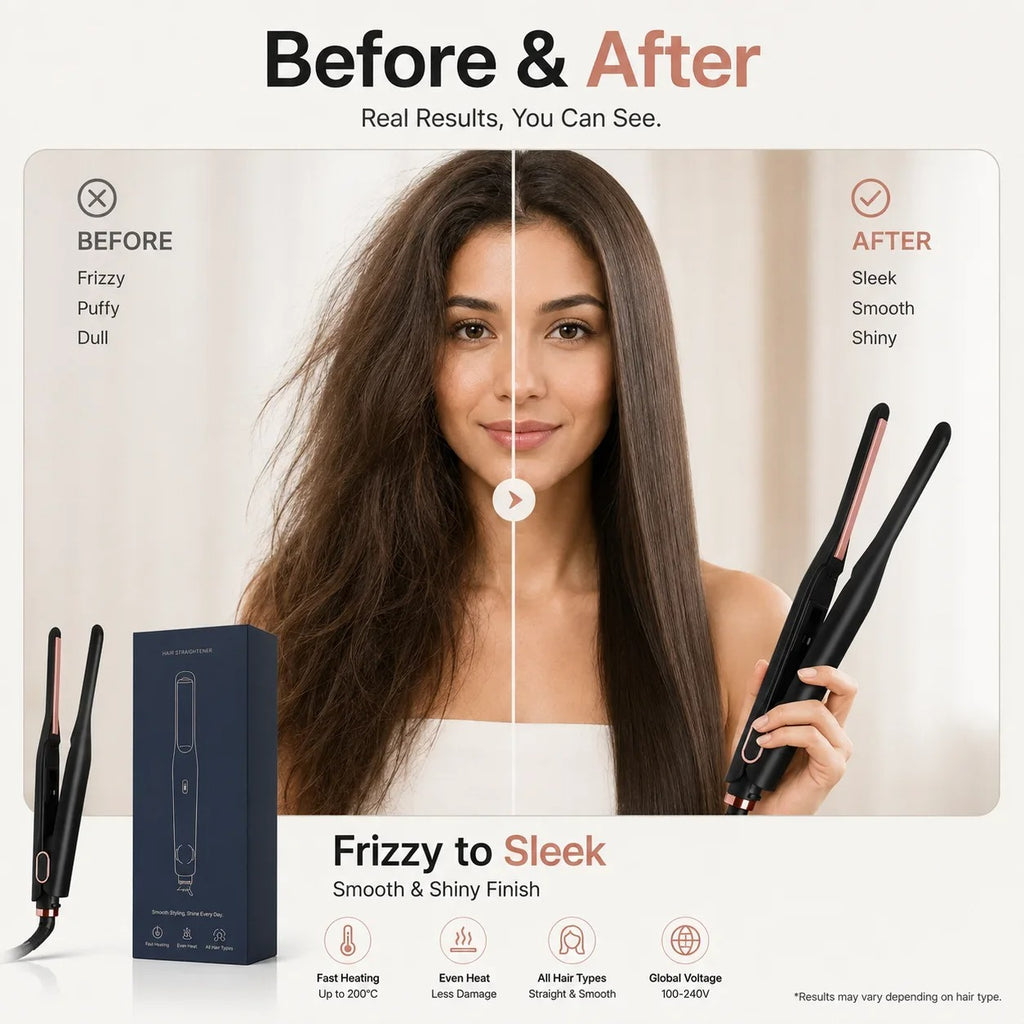 2 In 1 Mini Hair Straightener&Curler Small Flat Iron for Short Hair Women And Men Beard Straightener Pencil Hair Straightener