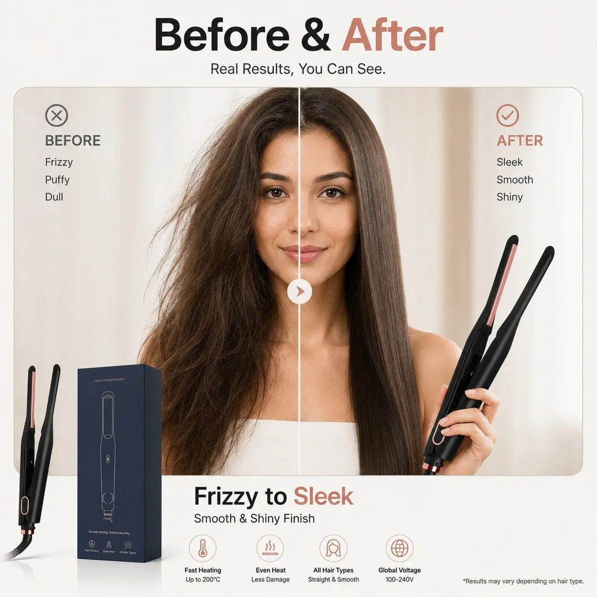 2 In 1 Mini Hair Straightener&Curler Small Flat Iron for Short Hair Women And Men Beard Straightener Pencil Hair Straightener