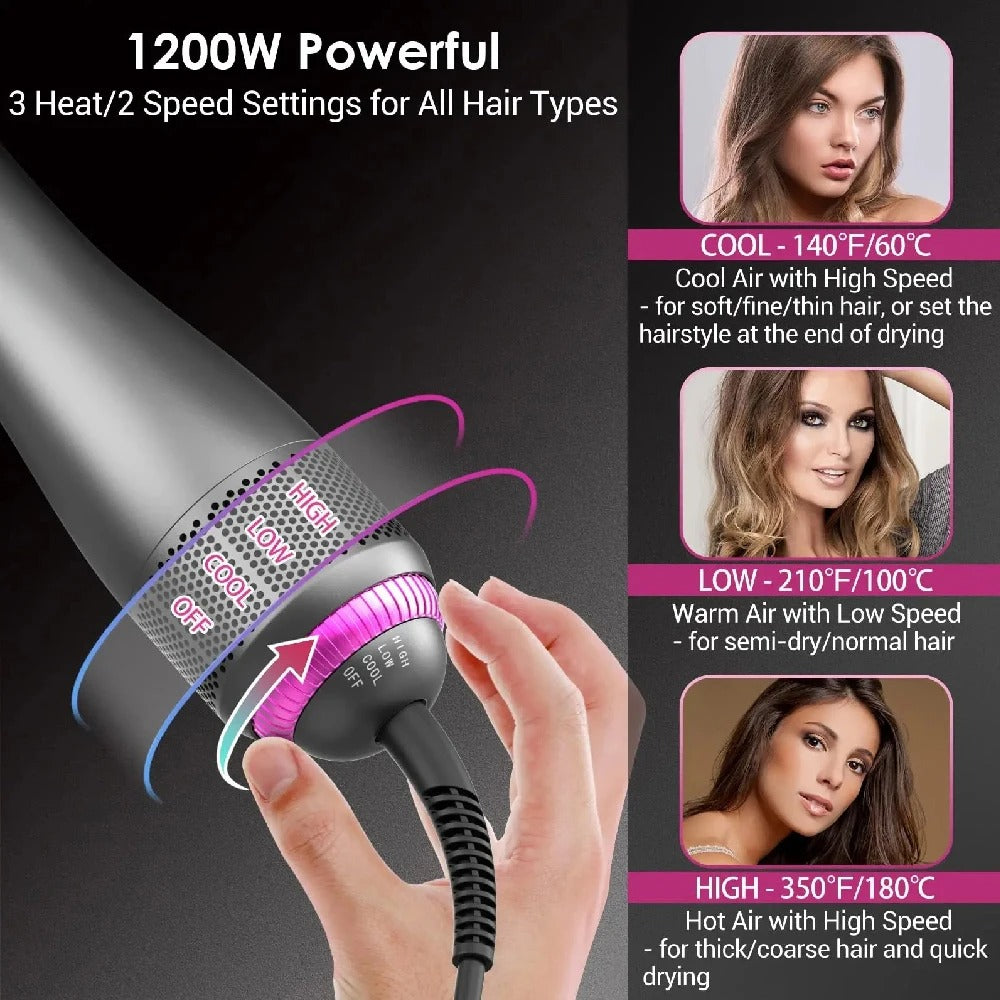 3 in 1 Hair Dryer Brush Professional 1200W Powerful Ceramic Tourmaline 3 Heat Settings One Step Hair Dryer and Styler