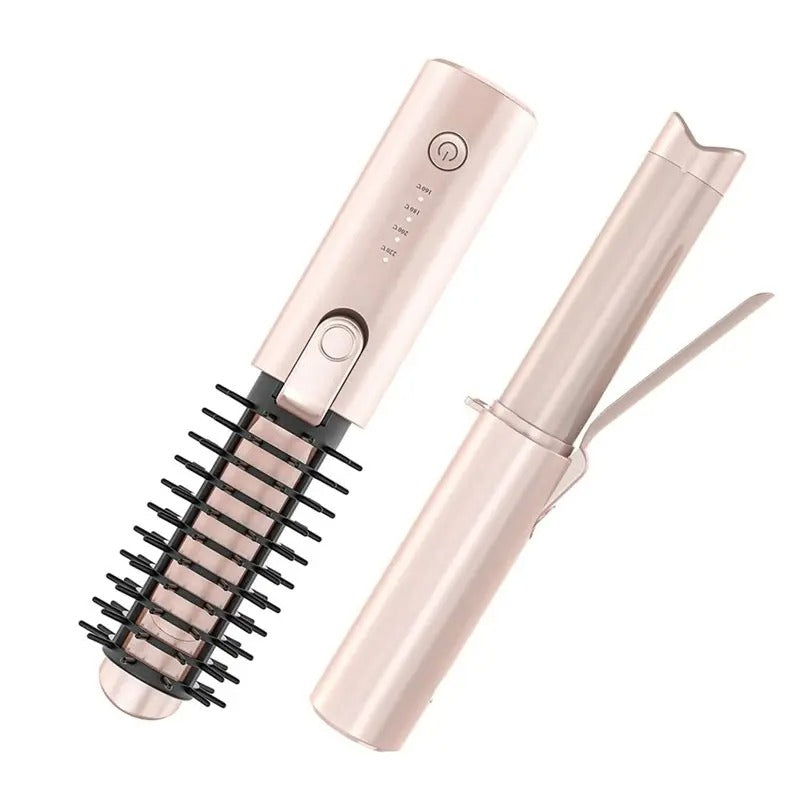 Cordless Heated Round Brush, Hair Curling Iron Brush, Portable Rechargeable Travel Hair Curler, Straightening Wand