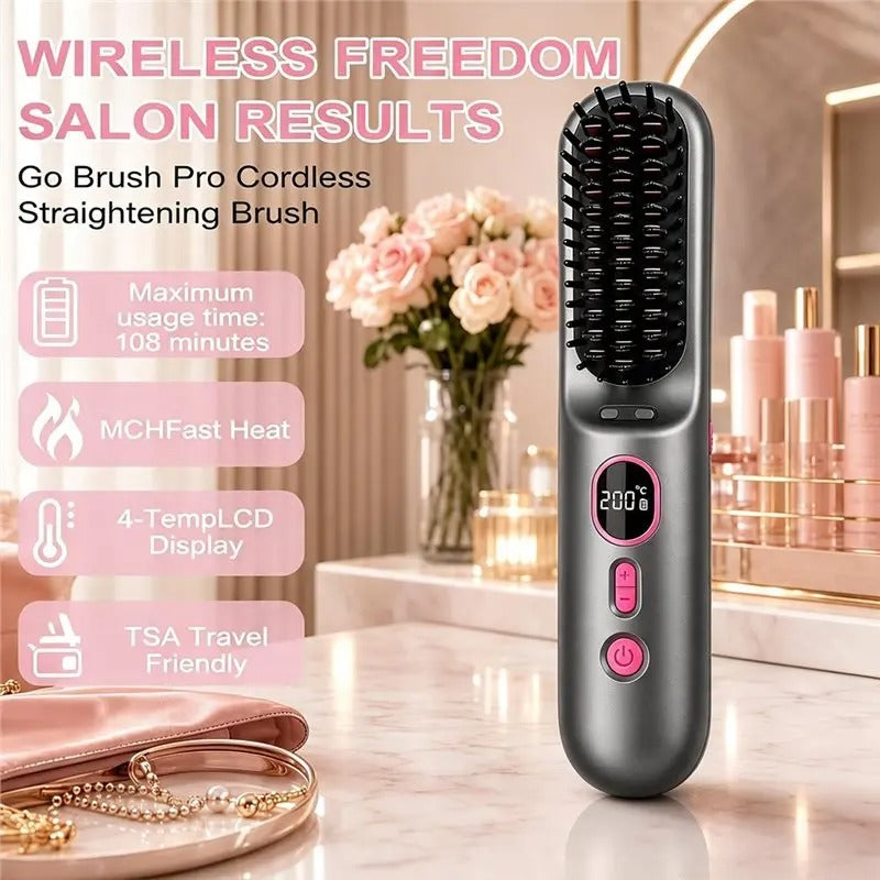 ABLD Portable Cordless Hair Brush,LED Digital Display 4 Gears 9000Mah Battery Capacity For Travel Hair Straightener
