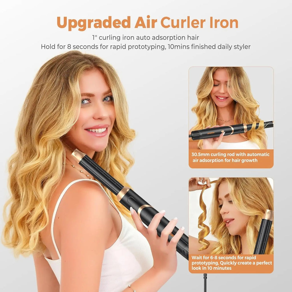 6 in 1 Hair Dryer Brush, Foldable Blow Dryer Brush with Air Styler Curler Wrap, Detachable Hot Air Brush Dry,Volumize, Straight,Curl, Negative Ion Brush Blow Dryer with Diffuser, Hair Styler Tools
