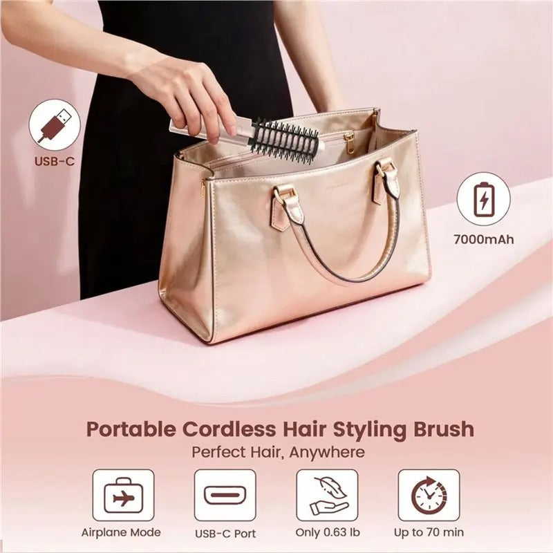 Cordless Heated Round Brush, Hair Curling Iron Brush, Portable Rechargeable Travel Hair Curler, Straightening Wand