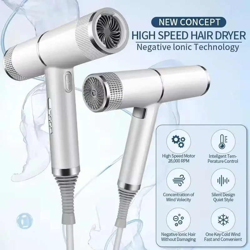 Professional High-Power Ionic Portable Hair Dryer Blue Light Fast Drying New Concept for Hotels Metal Material