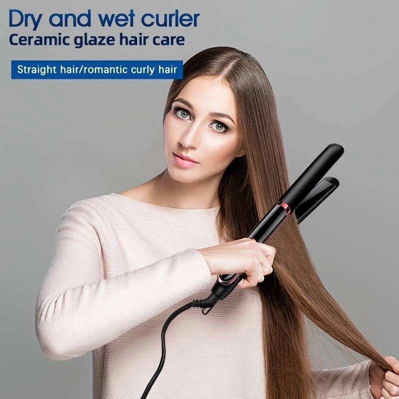 Rapid-Heat Led Display Multifunctional Electric Straightener And Curler Negative Ion Salon Professional Hair Straightener