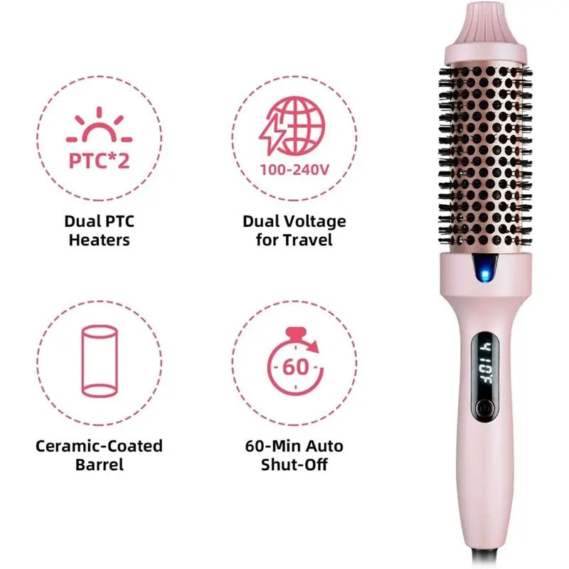 A04V Thermal Brush Curling Brush, Negative Ionic Heated Thermal Round Brush For Blowout Look, Curling & Straightener