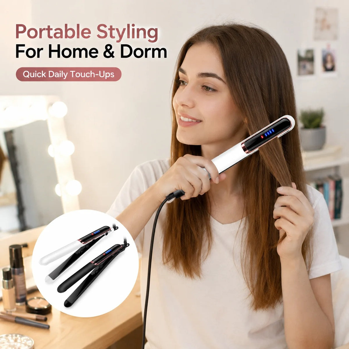 Mini Hair Straightener For Bangs Curler Flat Iron Ceramic Plate Hair Styling Tool Portable Curling Iron For Women Daily Use