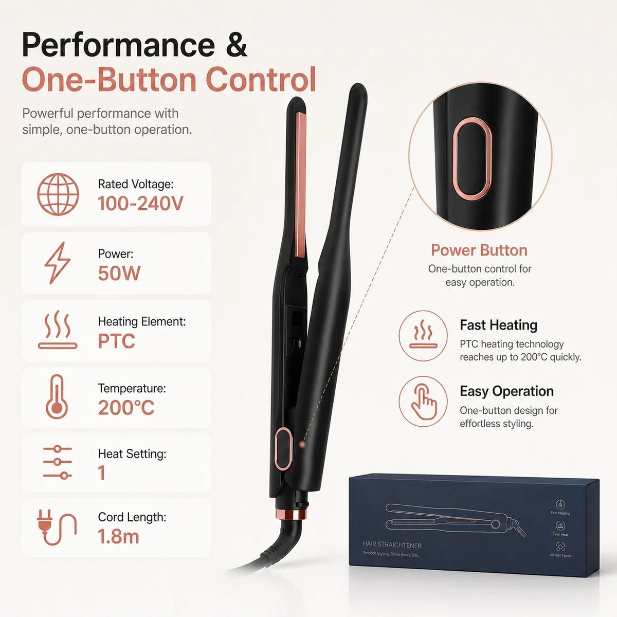 2 In 1 Mini Hair Straightener&Curler Small Flat Iron for Short Hair Women And Men Beard Straightener Pencil Hair Straightener