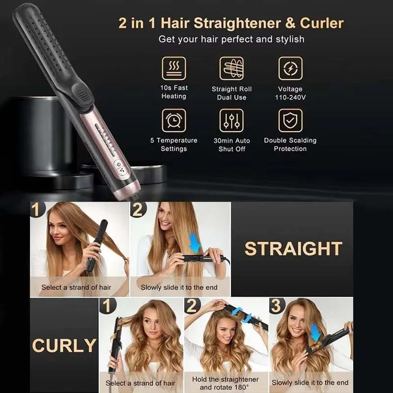Planchas De Cabello Private Label Ceramic Flat Iron Professional 2 in 1 Curling Iron Hair Curler Straightener