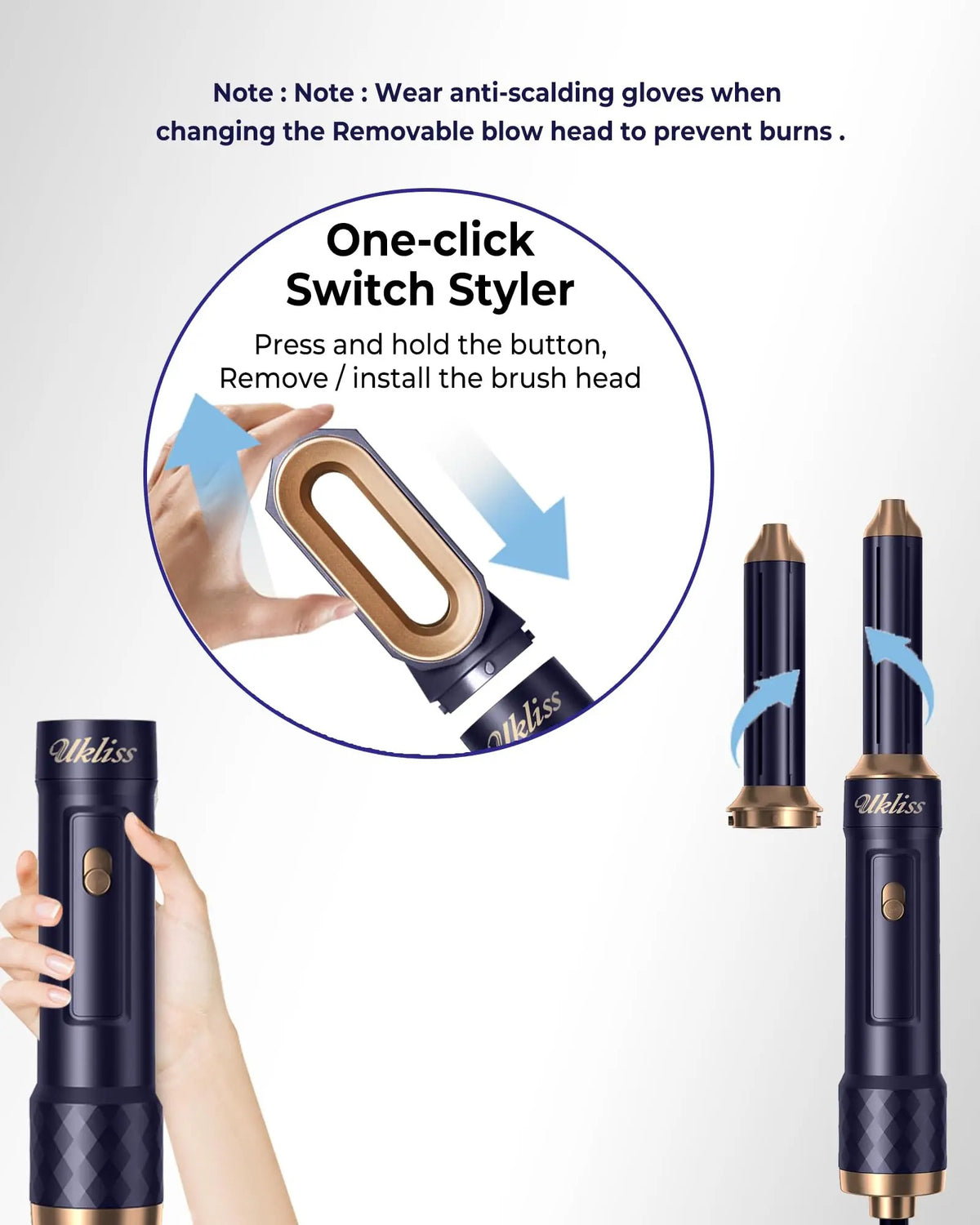 UKLISS 6 in 1 Hair Dryer Multistyler, Hot Air Brush for Curling, Straightening and Blow Dry